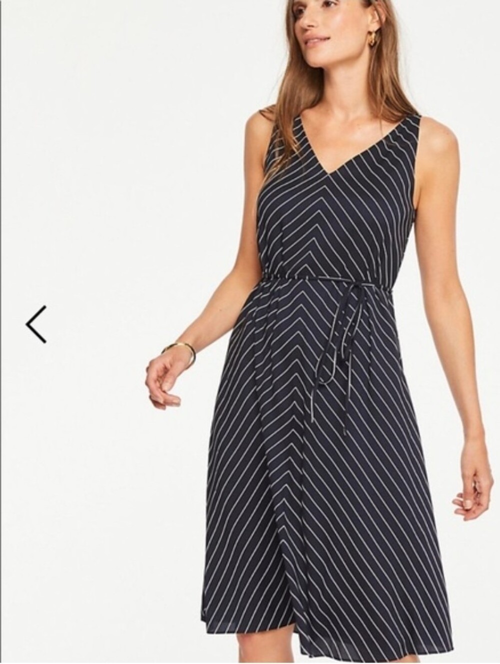 Ann Taylor Navy and White Striped V-Neck Midi Dress - Size 14